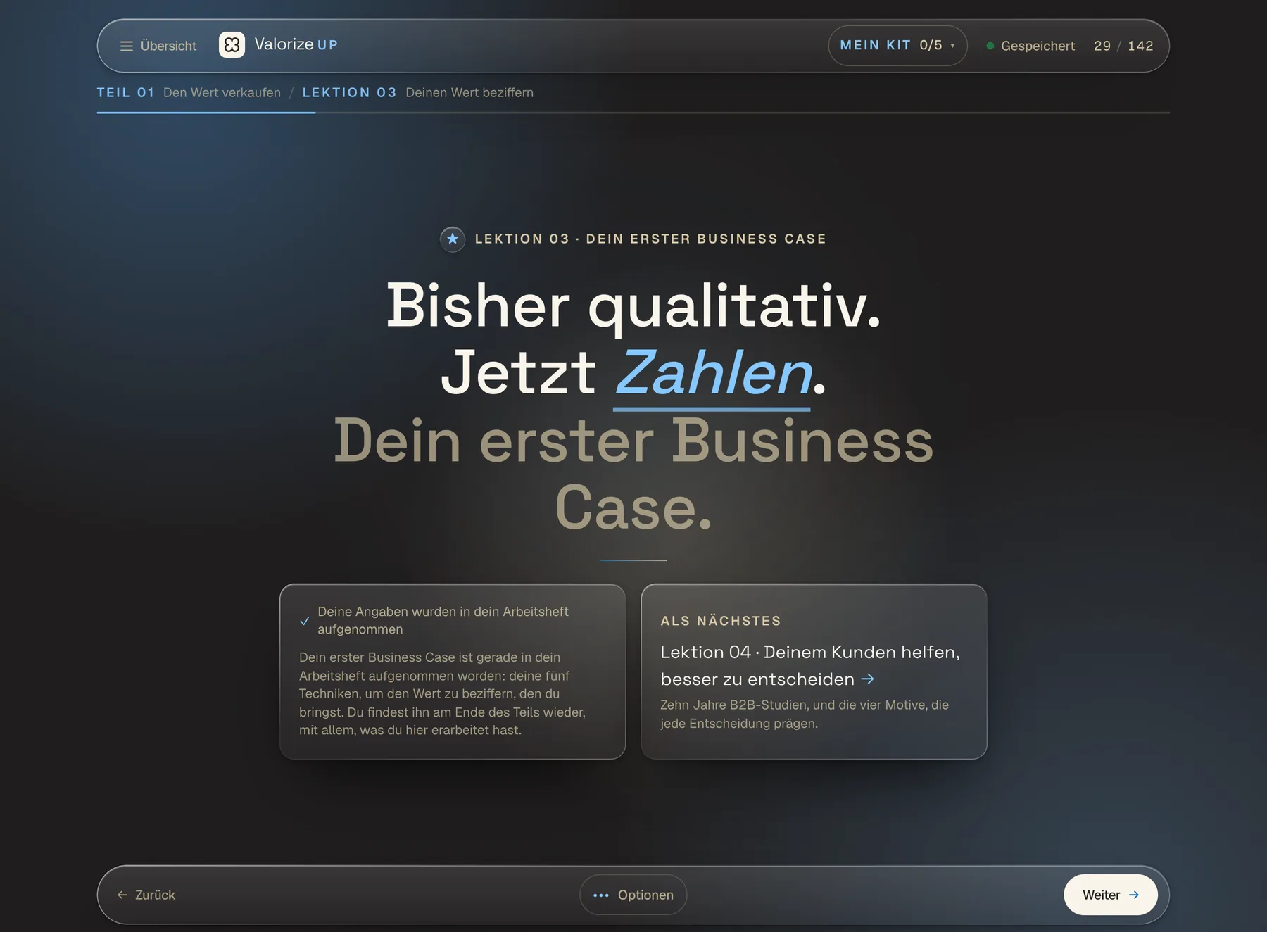 Das Modul Value Drive, Teil 1: die Lektion, die vom Qualitativen zu den Zahlen führt.
