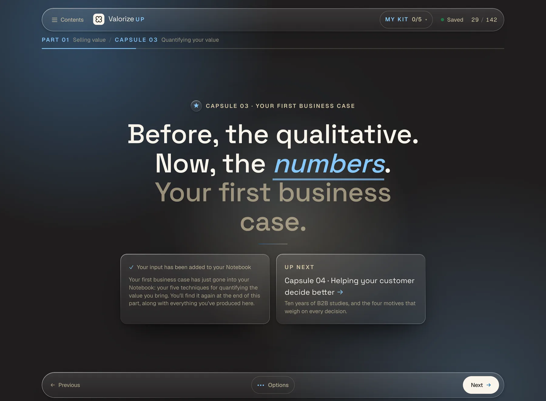 The Value Drive module, part 1: the capsule that takes you from qualitative to numbers.